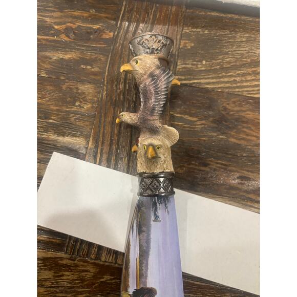 12” Bowie Stainless Knife w/ Painted Bald Eagles on Blade & carved on Handle - Picture 9 of 9